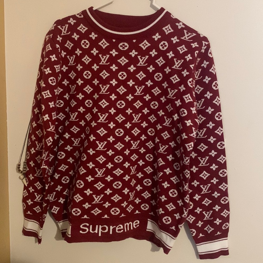 Louis Vuitton X SUPREME logo knit sweater S/M